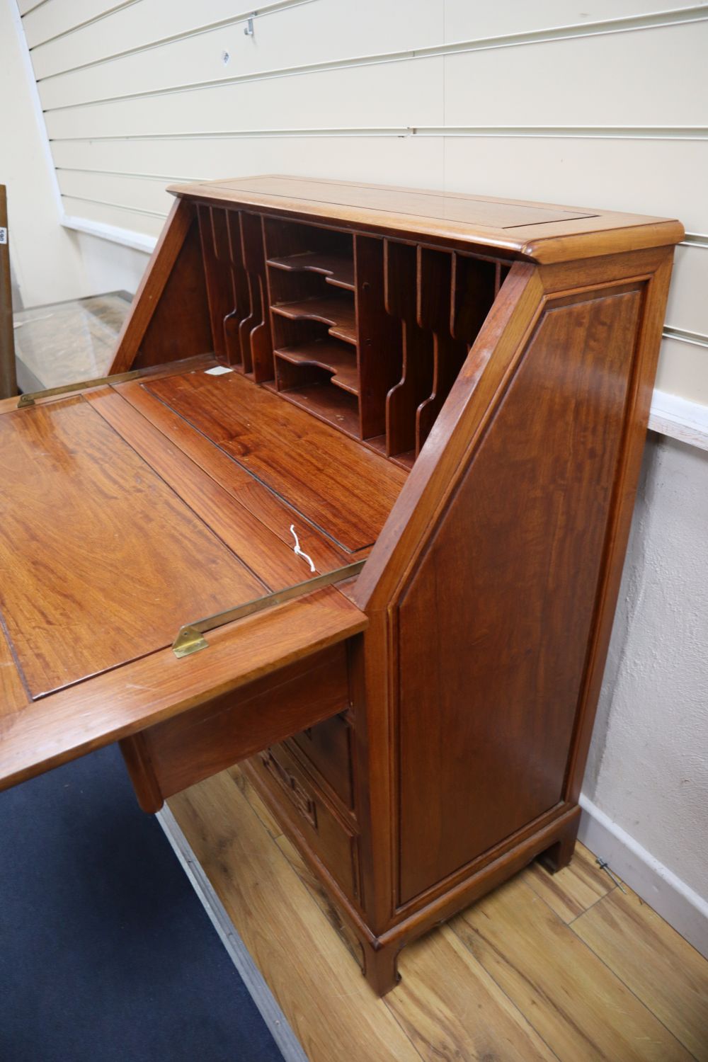 A Chinese hardwood bureau, width 90cm, depth 42cm, height 106cm